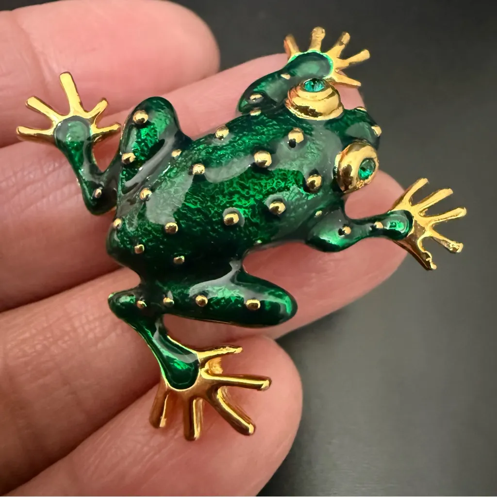 Vintage GIOVANNI Enameled Green Frog Gold - Image 9