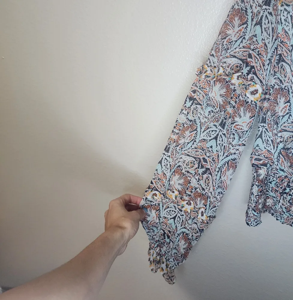 Anthropologie Paisley Print Faux Wrap Smocked Waist Top - Image 3