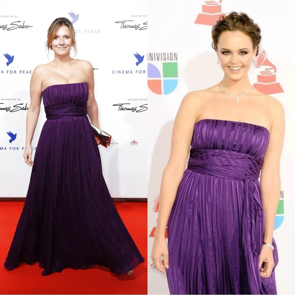 BCBGMaxAzria • Timona Strapless Gown purple silk shadow stripe dress maxi Nena - Image 3