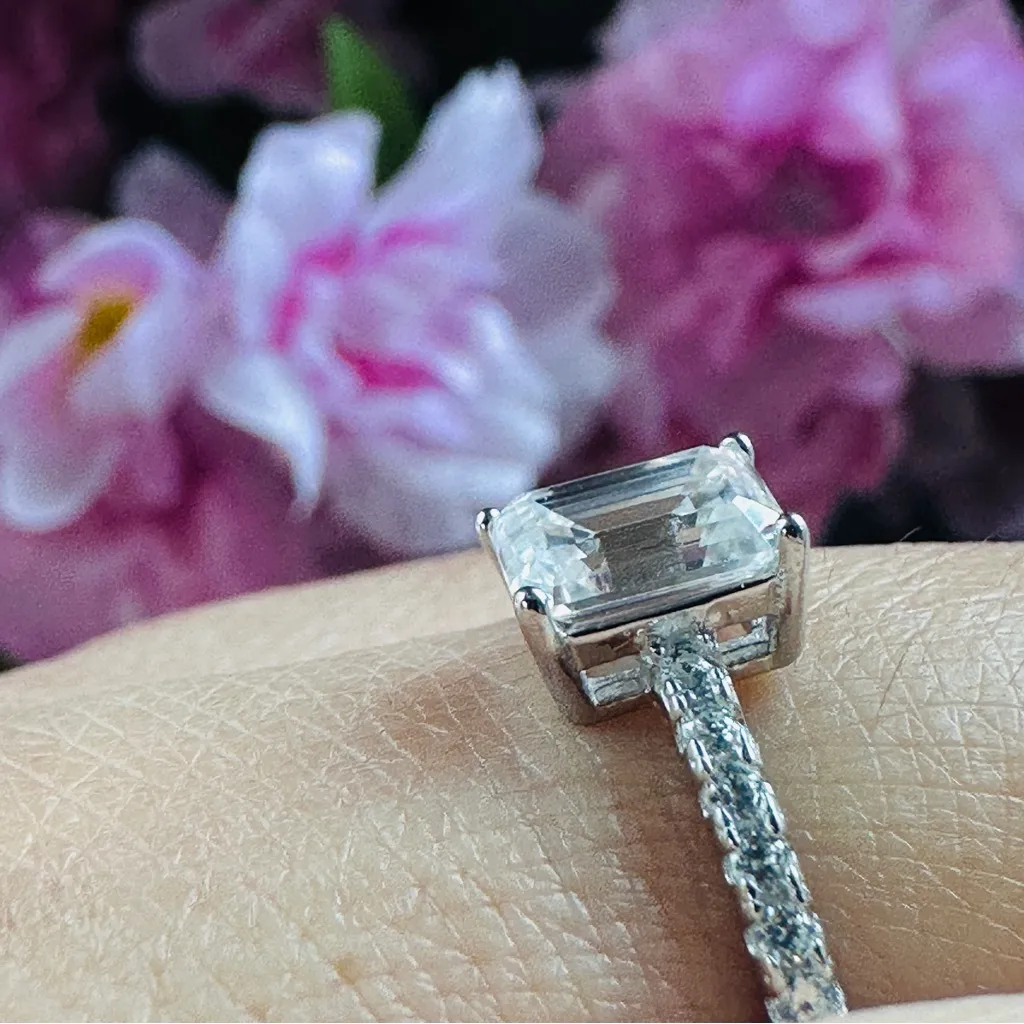 1.0 Carat Emerald Cut Moissanite Ring Silver - Image 4