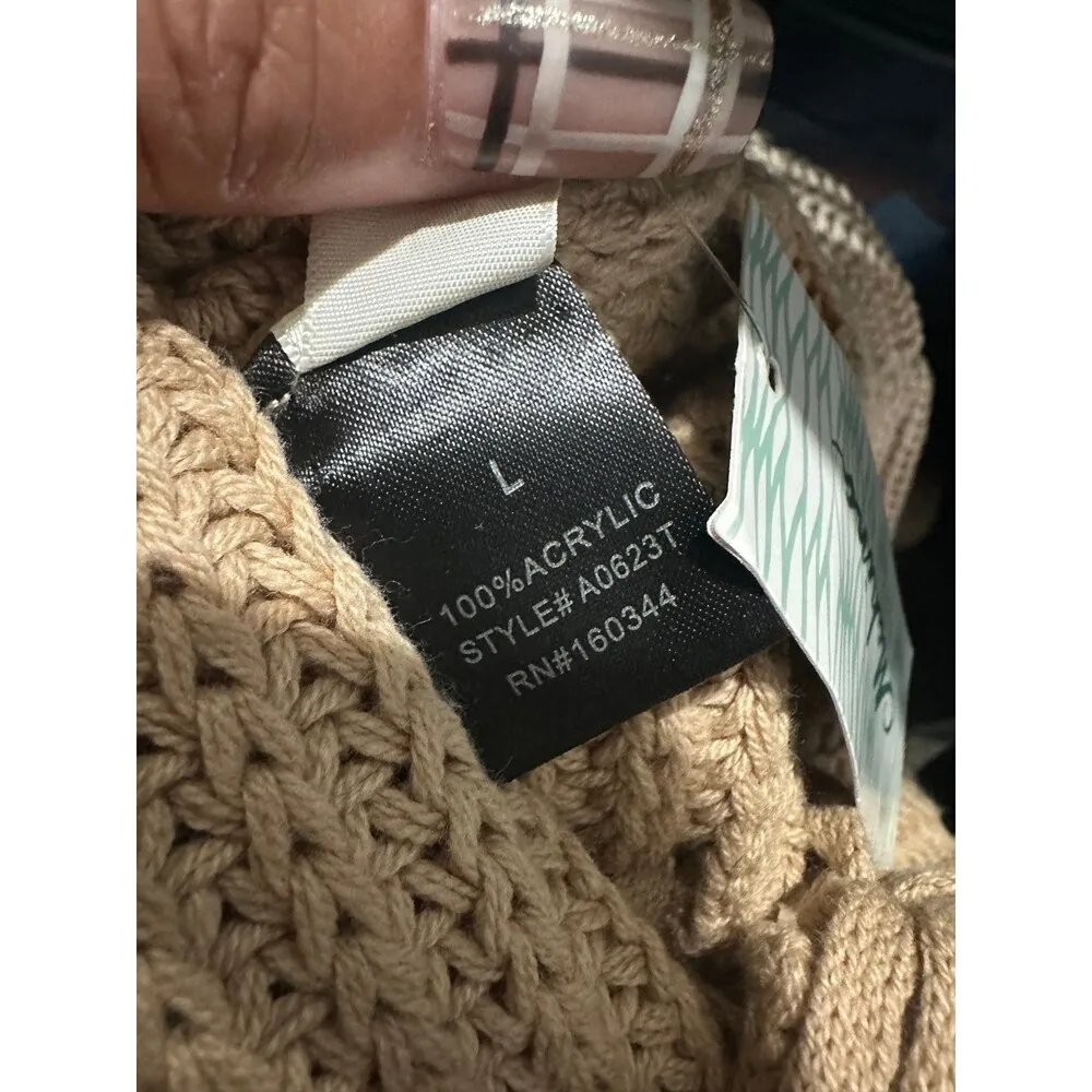 Mahina Hawaii NWT Women's Beige 1976 Crochet Knit Back Open Lace Up Crop Top L - Image 9