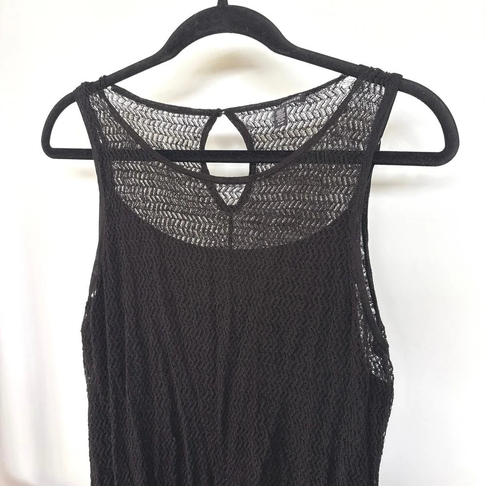 Eileen Fisher Beach Hemp Black Midi Shift Dress Lace Mesh Resortwear Size Large - Image 3