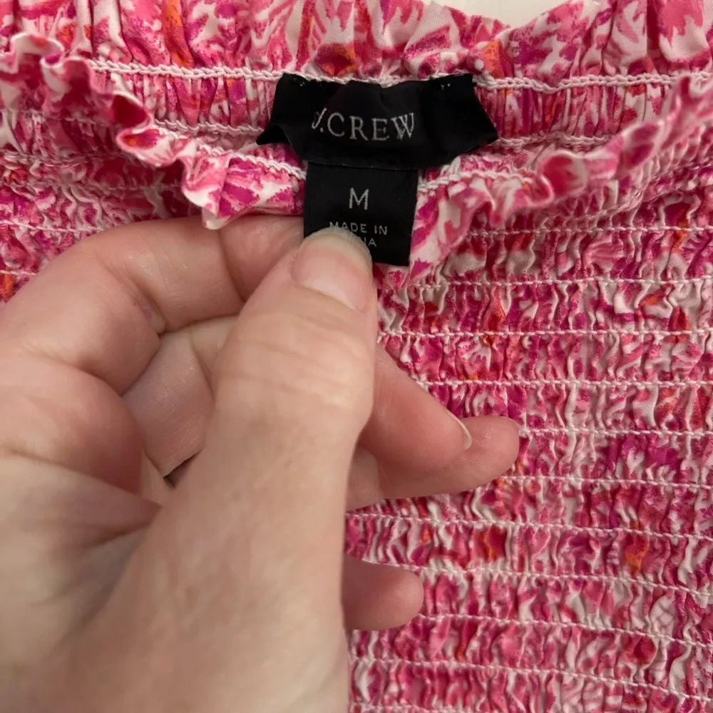 J. Crew Pink and White Smocked Sundress with Puff Sleeves - Image 4