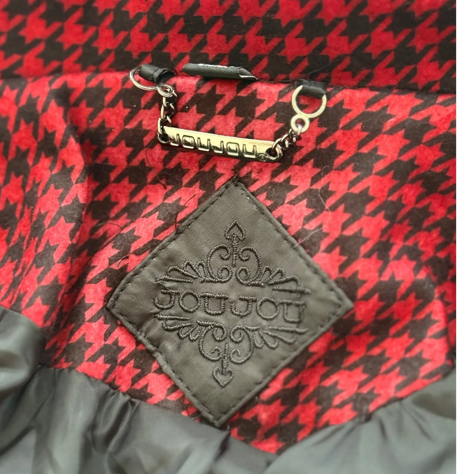 JouJou Red Black Houndstooth Double Breasted Coat Sz Lg Jacket Academia Career - Image 3