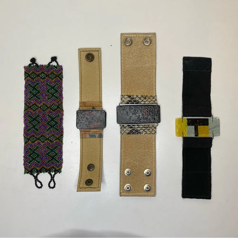 Bundle of FOUR Band Wrap Bracelets Stone Detail Beaded Cuff Black - Image 6