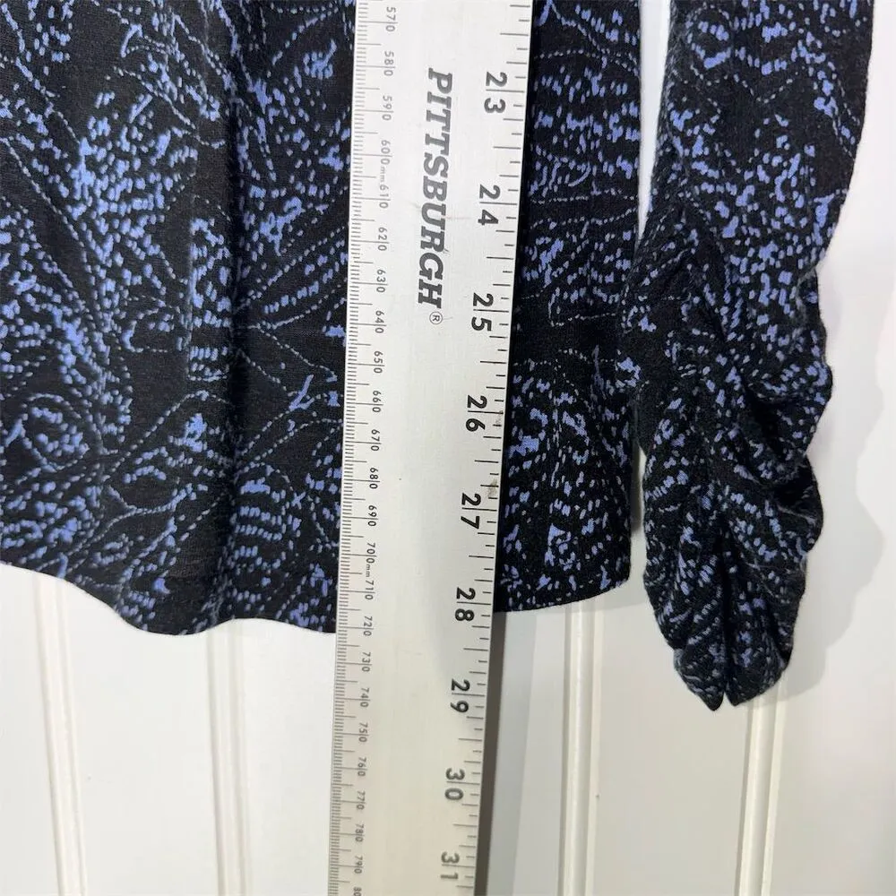 Free People Blue Linen Floral Hi-Low Long Ruched Sleeve Top S Boho Grunge Y2K - Image 5