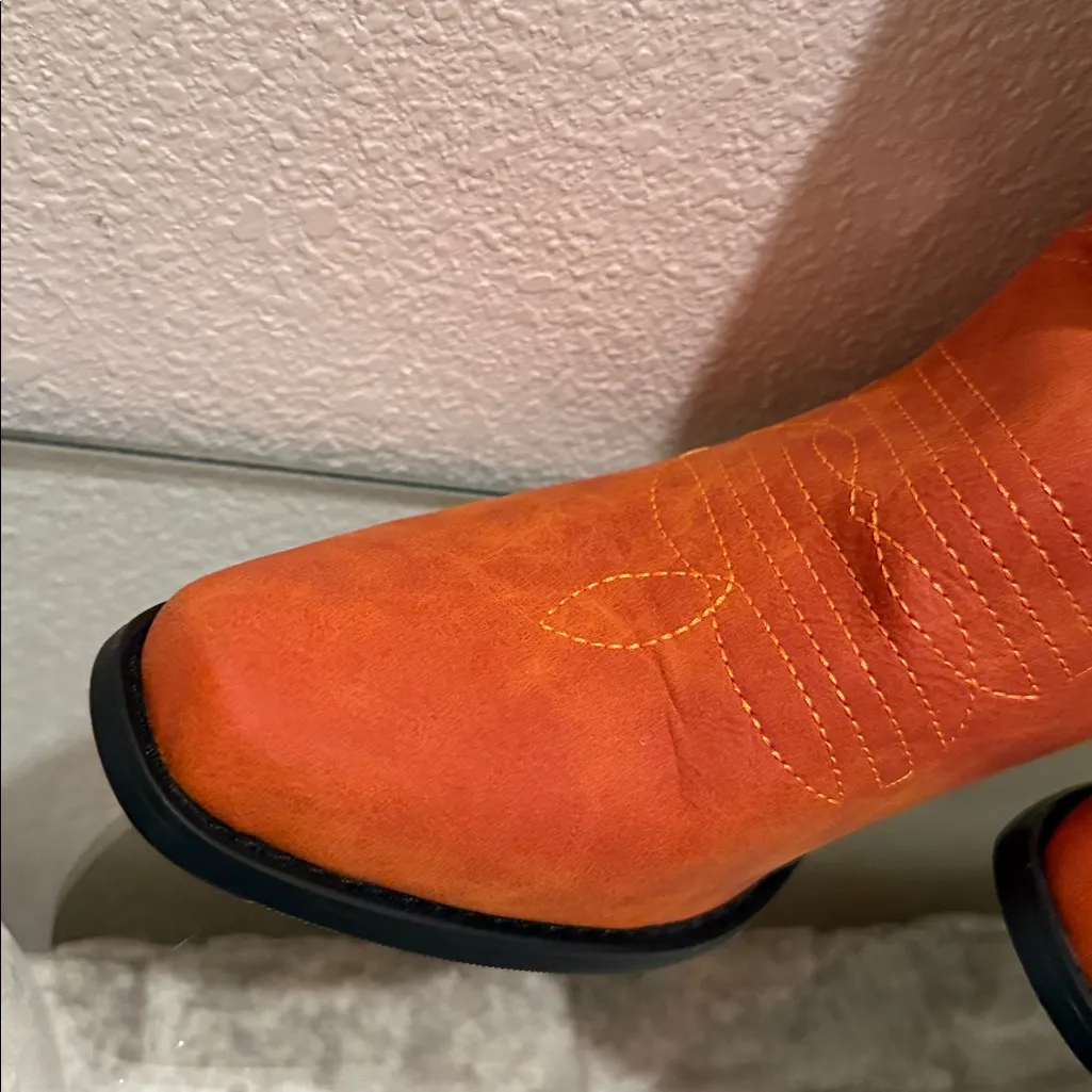 Orange Embroidered Cowboy Boots Size 8 - Image 3