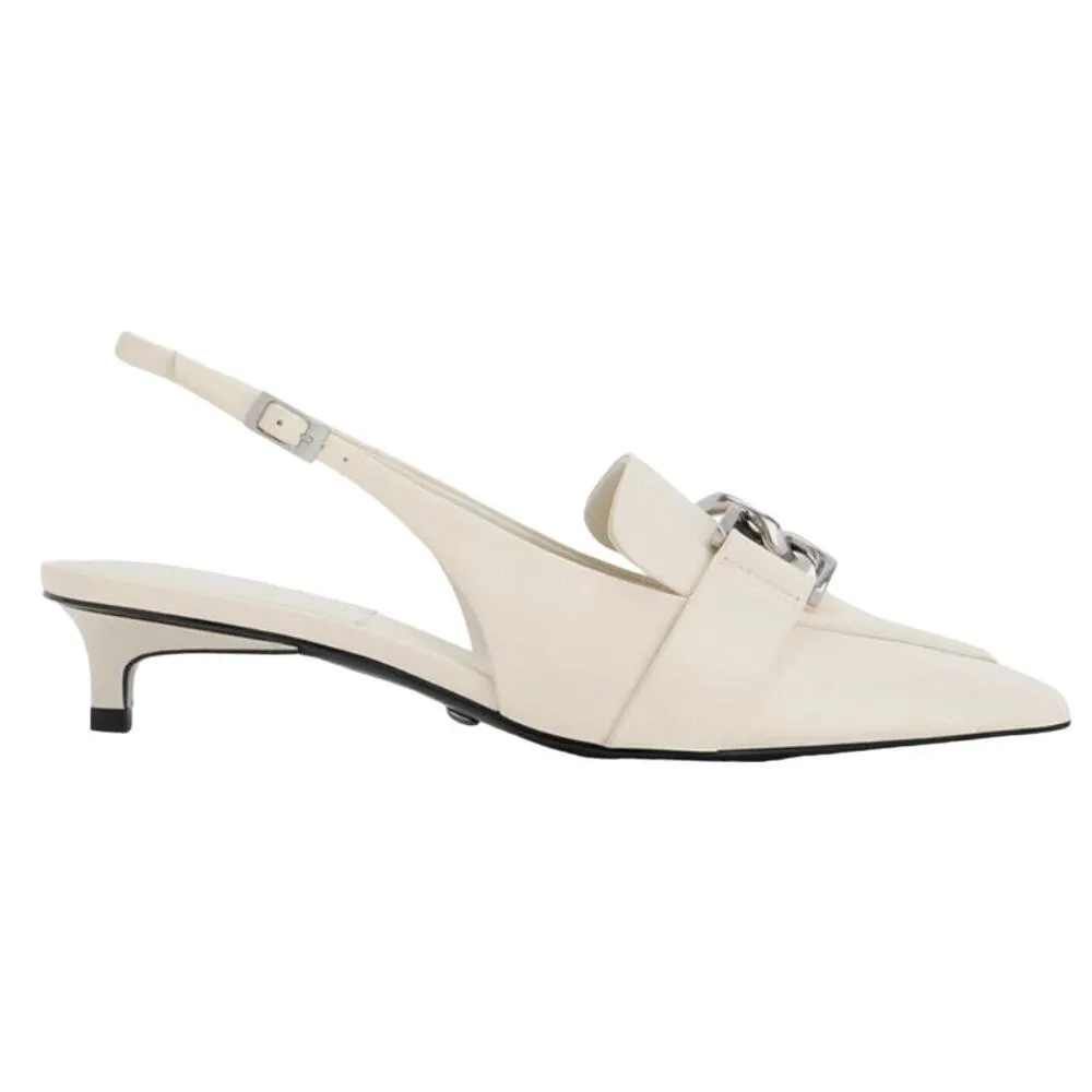 Charles & Keith Gabine Leather Interlocking Slingback Pumps in Chalk, Size 38/8 - Image 2