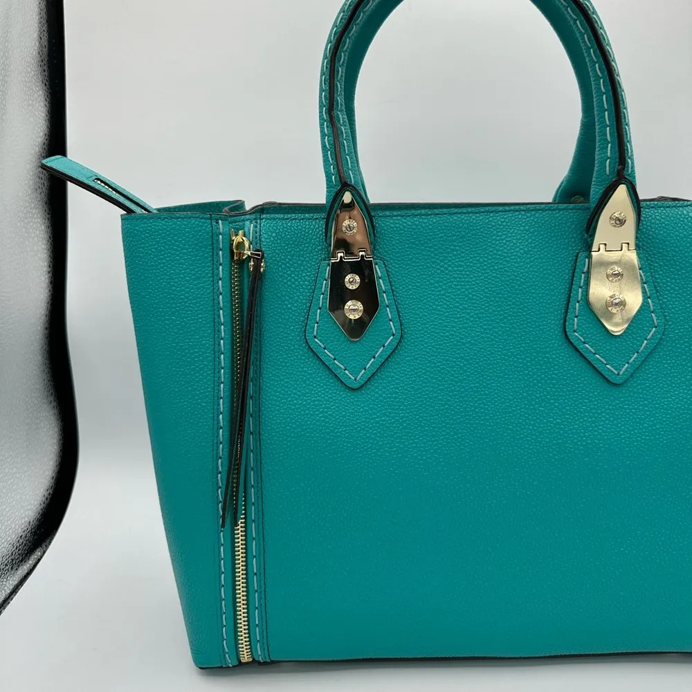 Henri Bendel A-Lister Satchel with Shoulder Strap in Turquoise Pebbled Leather - Image 9