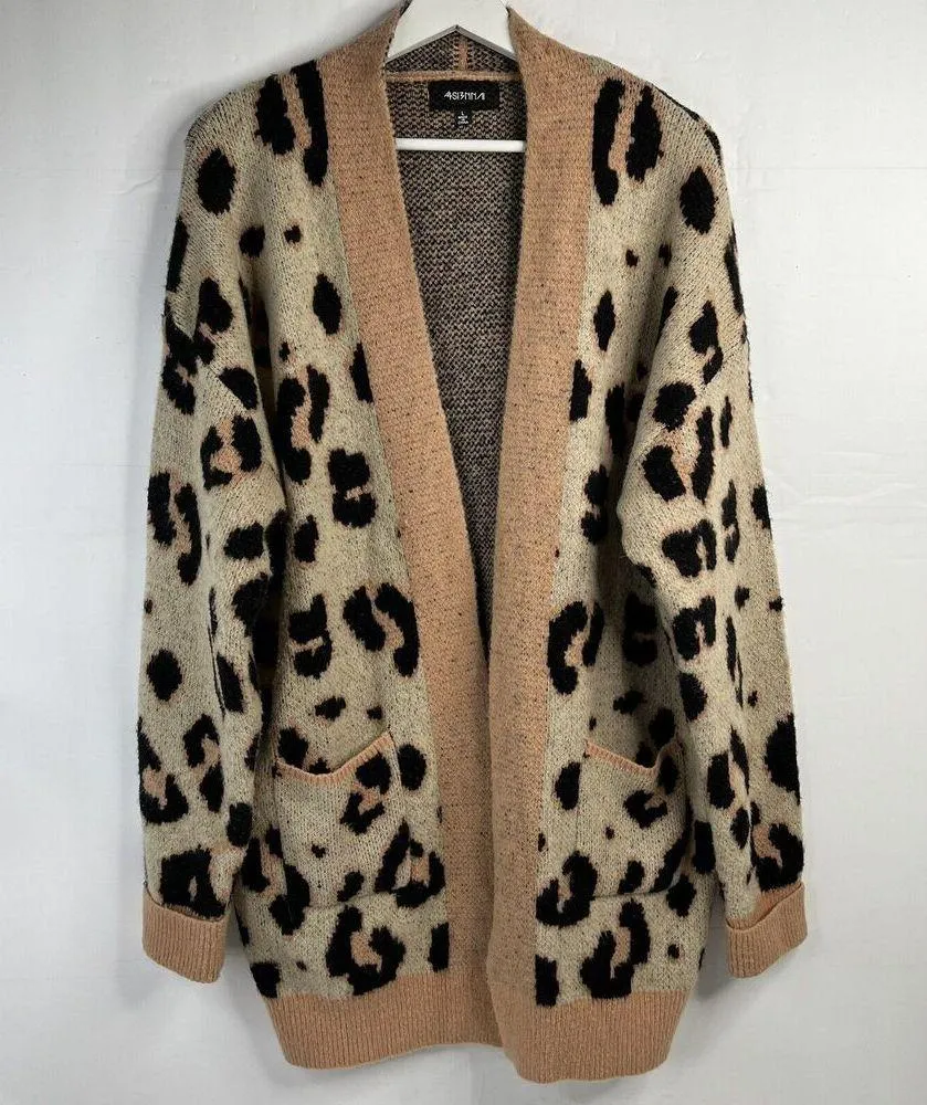 4Sienna Size L Cardigan Sweater Leopard Animal Print Open Front Knit Soft Casual Size L - Image 2