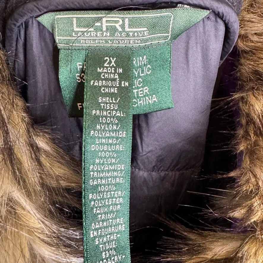 LRL Lauren Ralph Lauren Purple Down Puffer Vest Faux Fur Collar 2X - Image 5