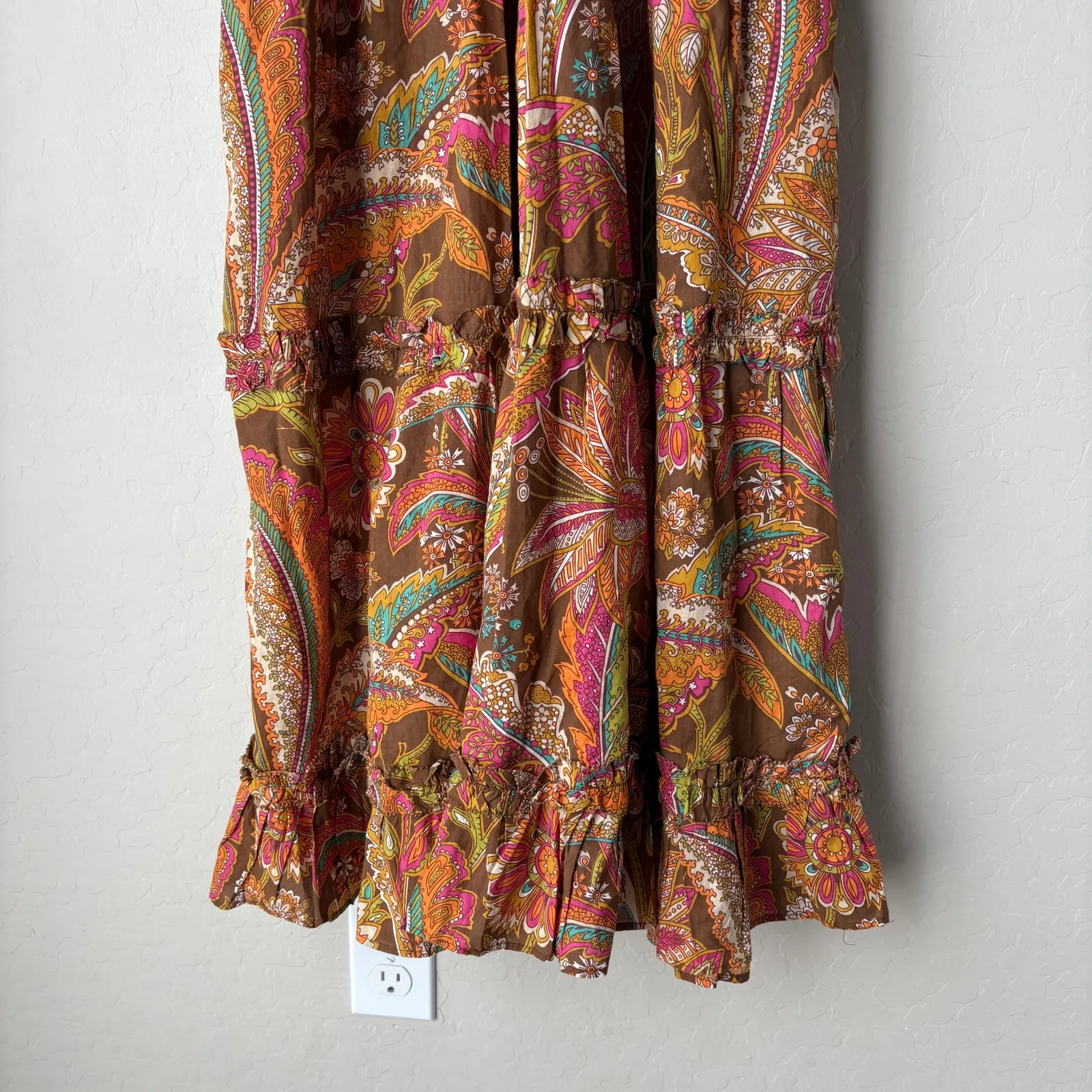 Love‎ The Label Dress Tiered Ruffle Cotton Topanga Maxi Dress Coral Print Size M Brown Size M - Image 4