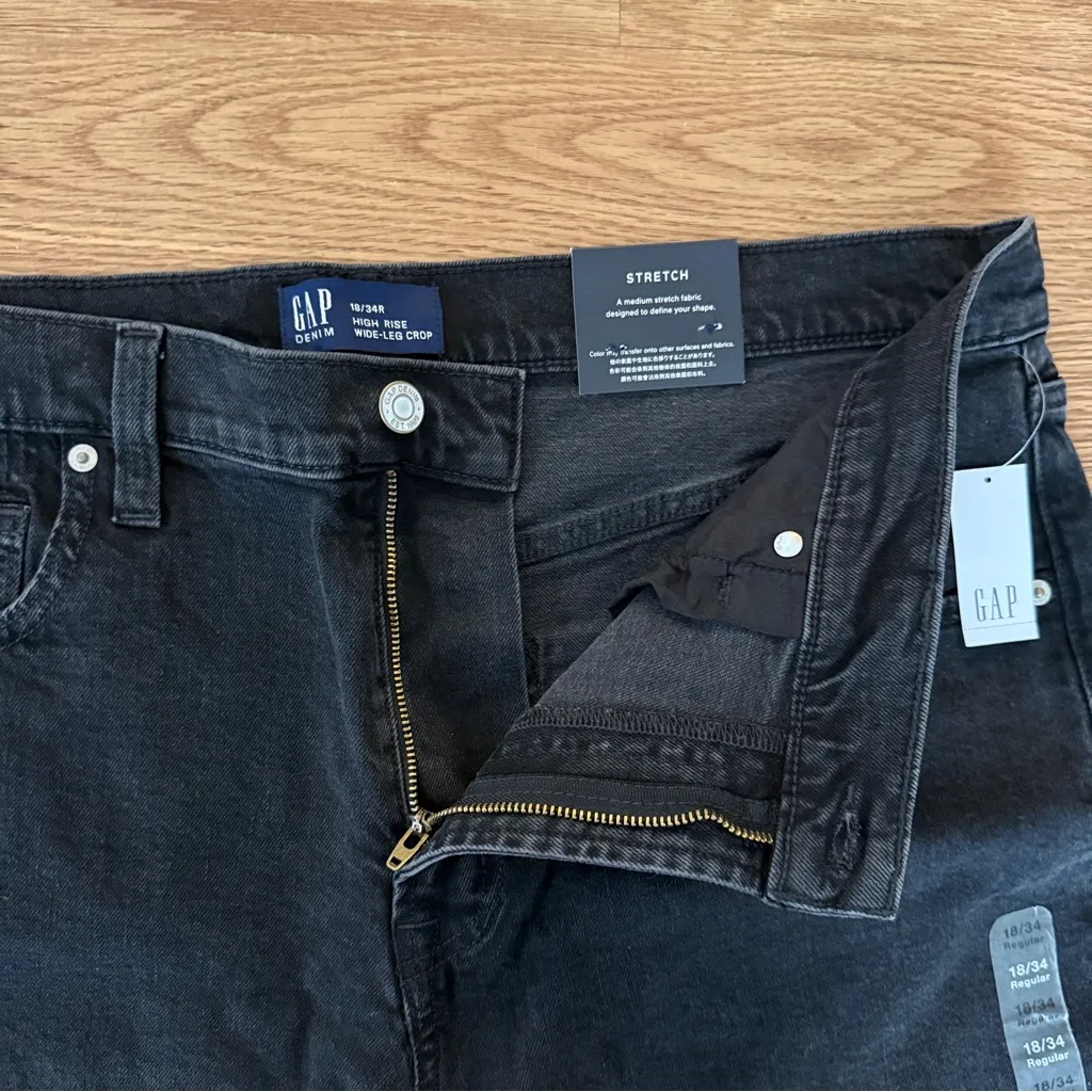 Gap High Rise Wide Leg Crop Jeans Womens 18/34R Black Baggy Boho Stretch New NWT - Image 4