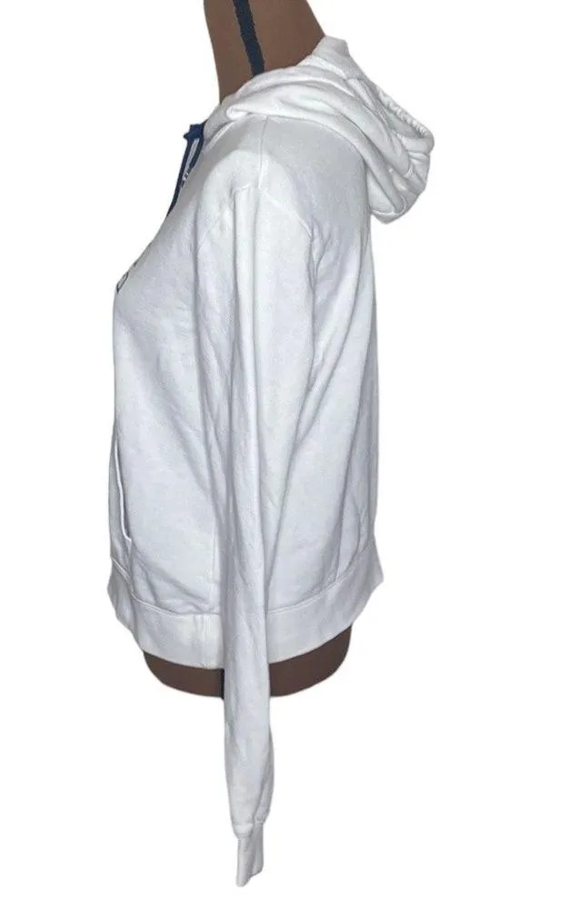 Nike spellout logo kangaroo pocket white and navy drawstring hoodie size M - Image 4