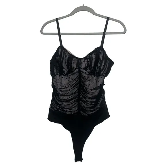 Lulu’s polka dot smocked mesh ruffled black Y2K bodysuit size L‎ Size L - Image 4