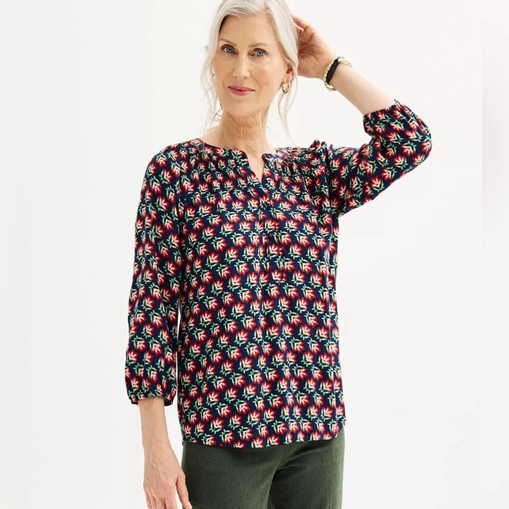 Croft & Barrow red/brown long sleeve peasant blouse L lightweight long sleeve - Image 2