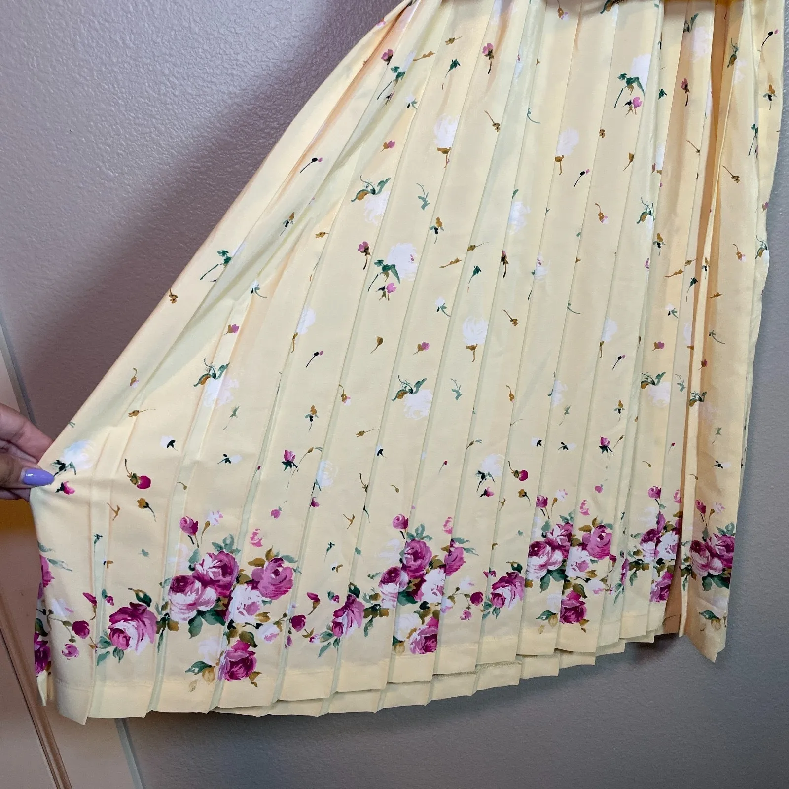 Leslie Fay Dress Vintage Size 10 Belt Midi Cottagecore Secretary Floral Yellow - Image 6