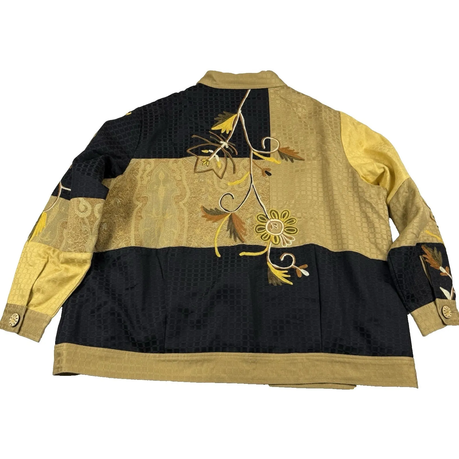 Indigo‎ Moon Color Block Jacket Plus Size 1X Embroidery Fall Florals Shacket Yellow - Image 2