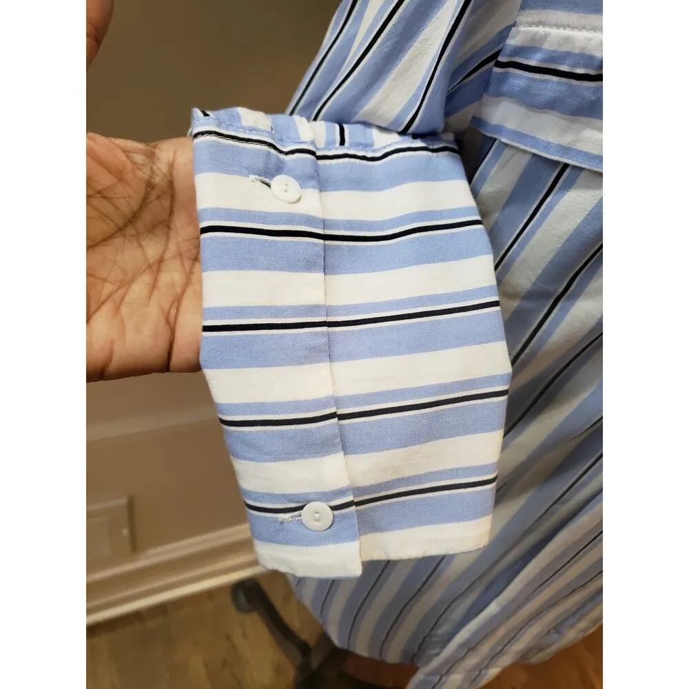 Mango Button Down Shirt Women's 2XS Blue White Striped Long Sleeve Collared - Image 9