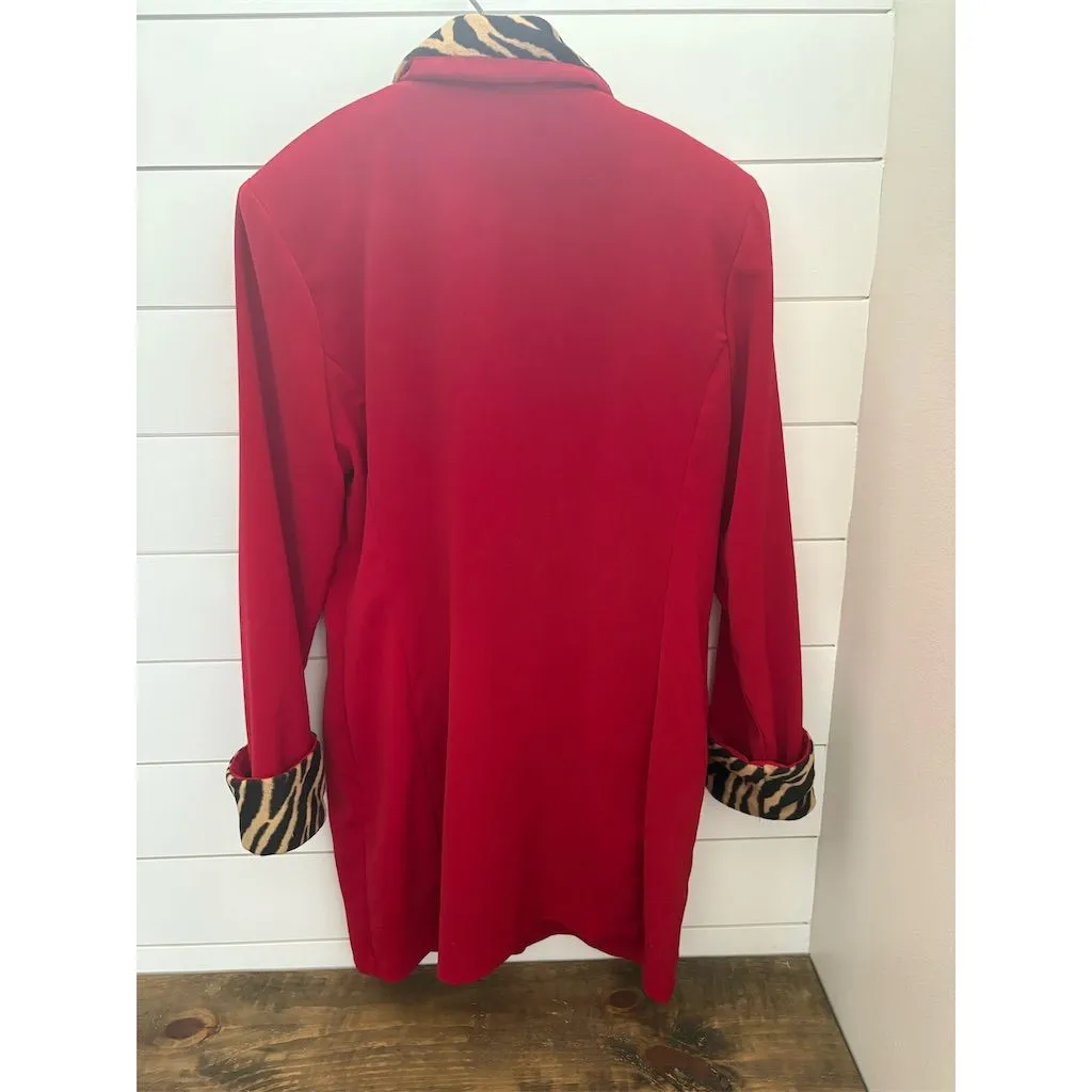 Vintage DOLCE Red Overcoat M Double Breasted Leopard fur Trim Women's Size M - Image 7