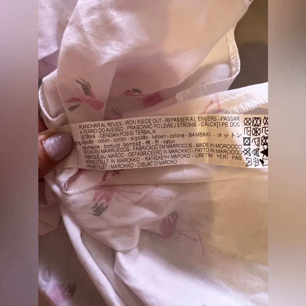 Zara Traffluc Collection S Blouse Swing Top White Pink Flamingos Cotton Sweet - Image 6