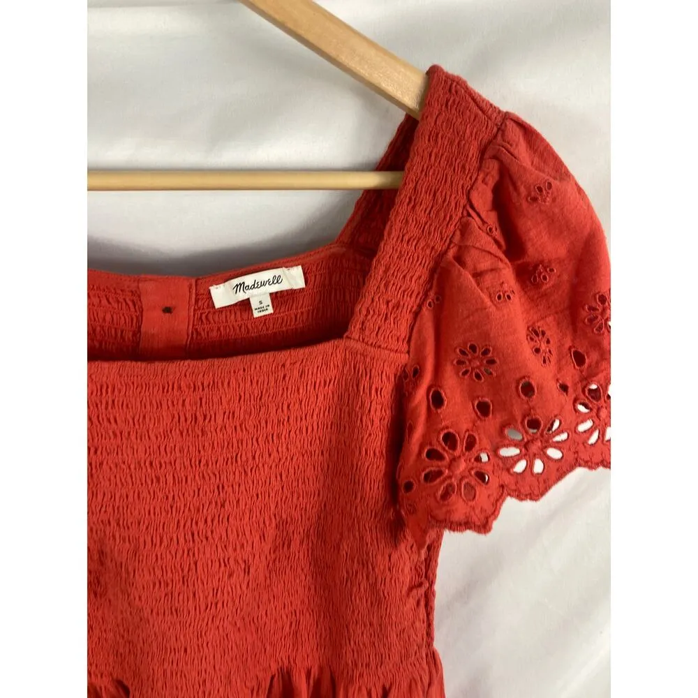 Madewell Eyelet Sleeve Lucie Smocked Peplum Blouse Size Small - Image 5