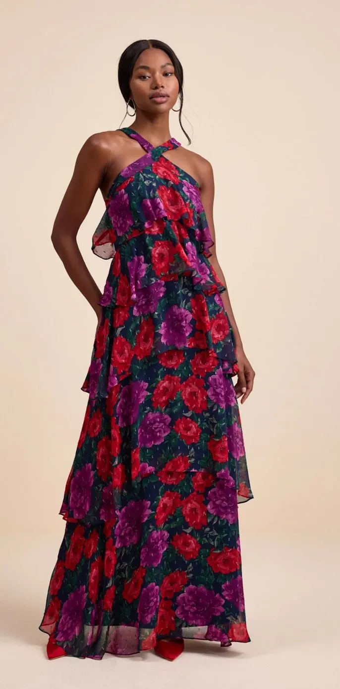 lulus tiered maxi dress Lovely Navy Blue Dress - Lace Dress - Maxi Dress - Tiered Maxi