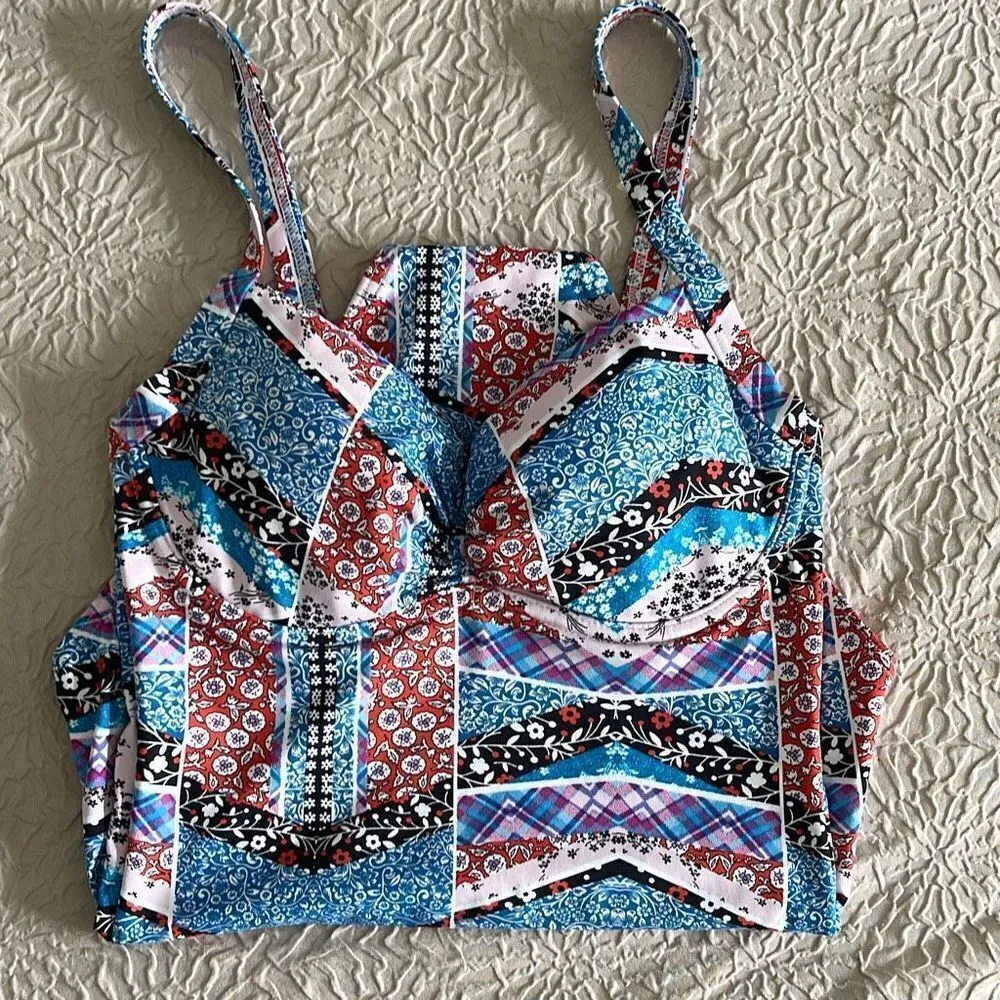 Sunseeker Australia Women's One Piece Swimsuit Blue White Red Patchwork Bohemia Size 6 - Image 4