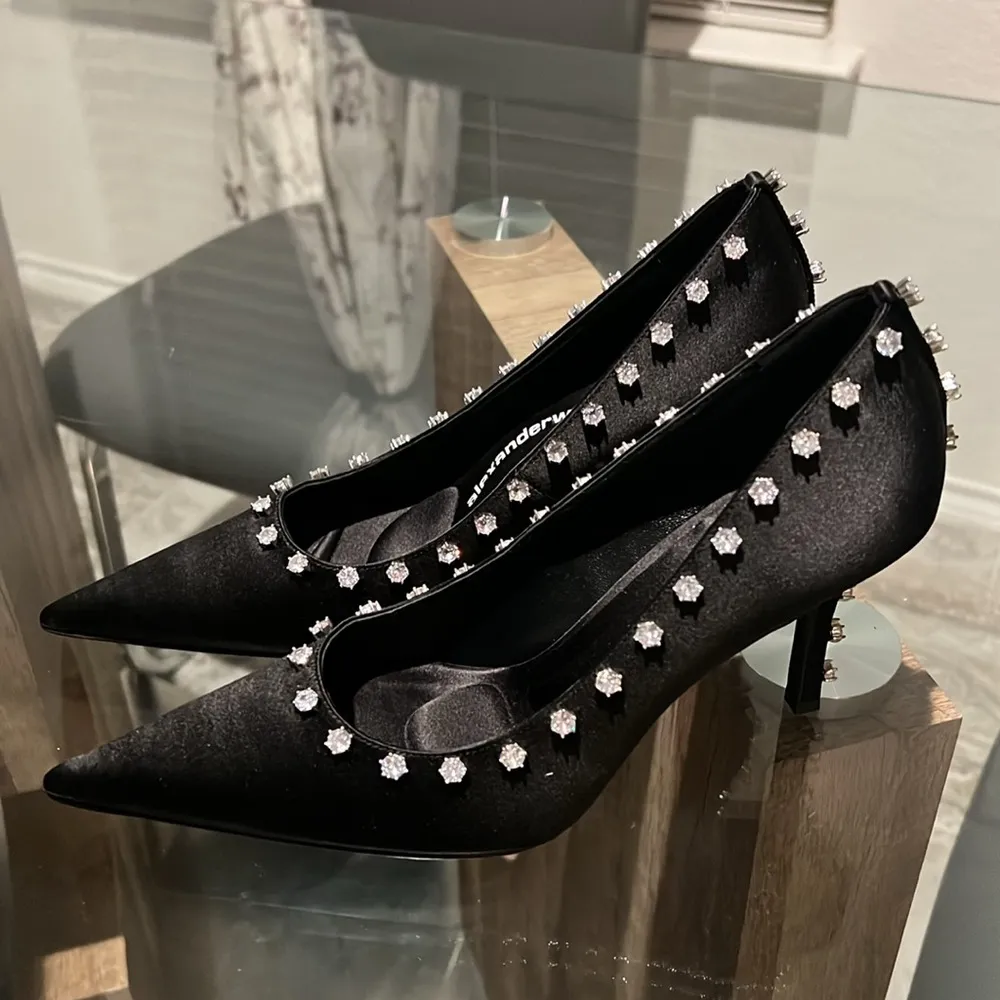 Alexander Wang Delphine 85 Crystal Stud Pump, Black Size 38 New in Box - Image 11