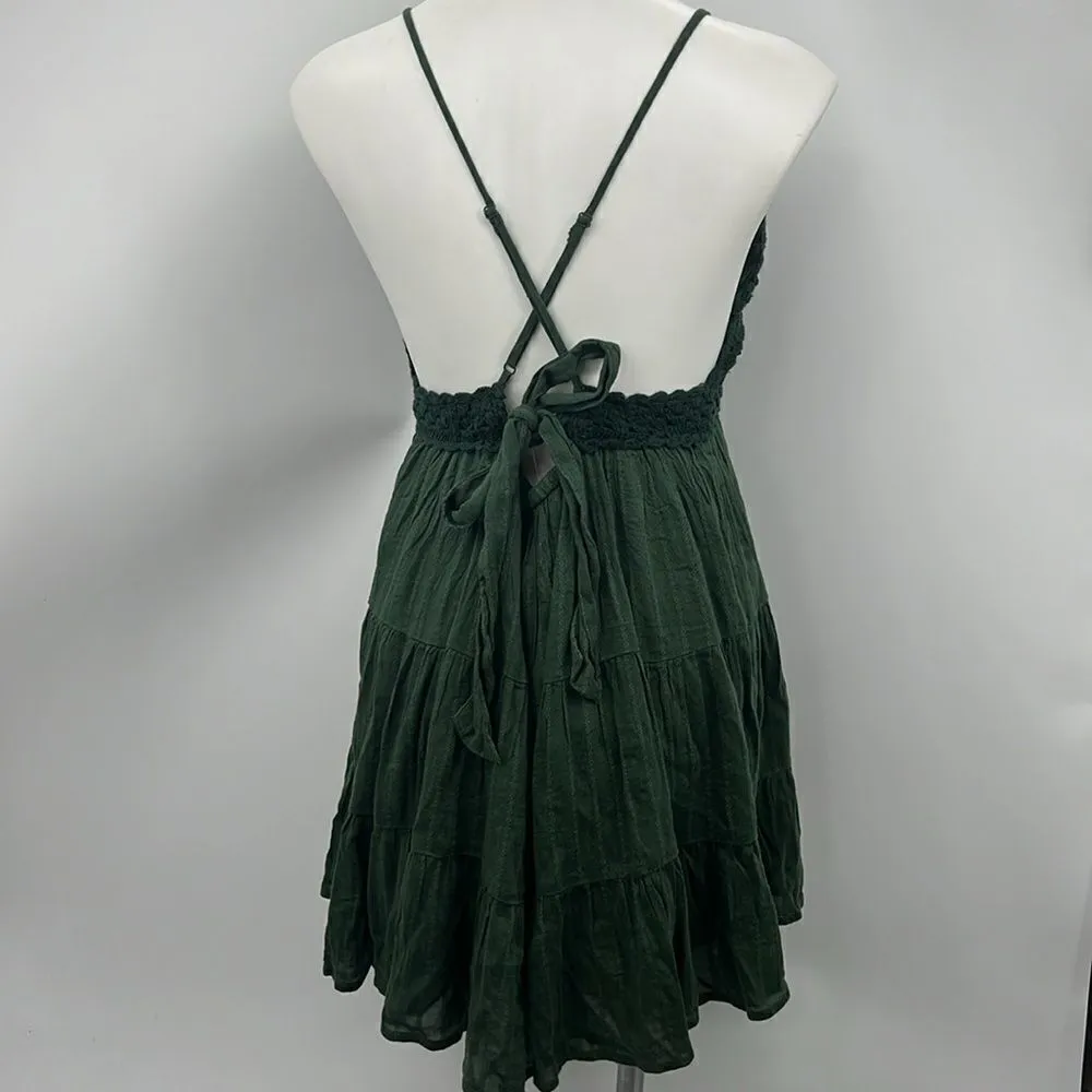 Aerie dark olive green crochet top summer mini tiered dress - Image 5