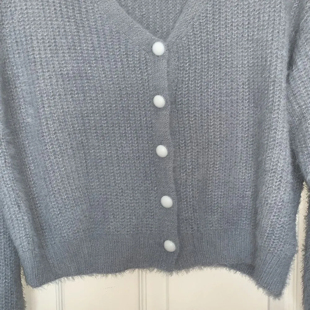 Nasty Gal What A Pearl Wants Blue Fuzzy Cardigan Size S - Image 3