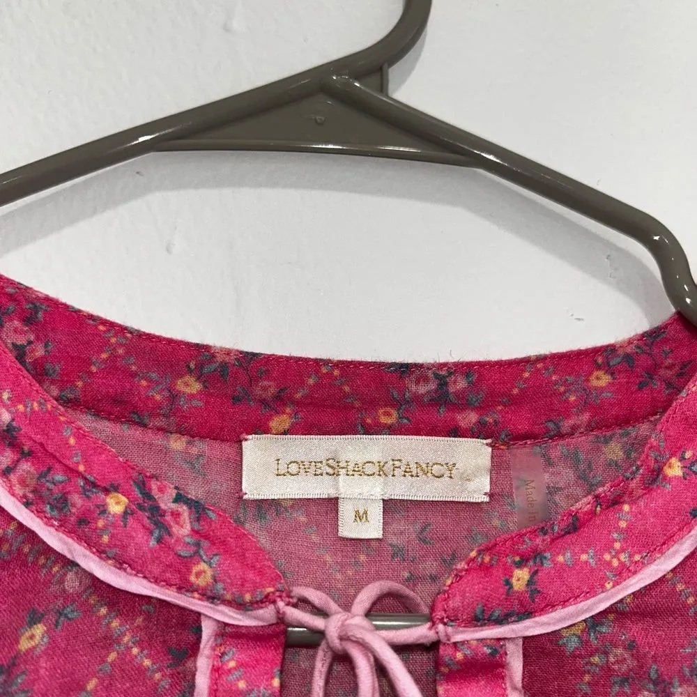 LoveShackFancy Hot Pink Prairie Cotton Peasant Blouse Floral Print Fuschia Berry - Image 6