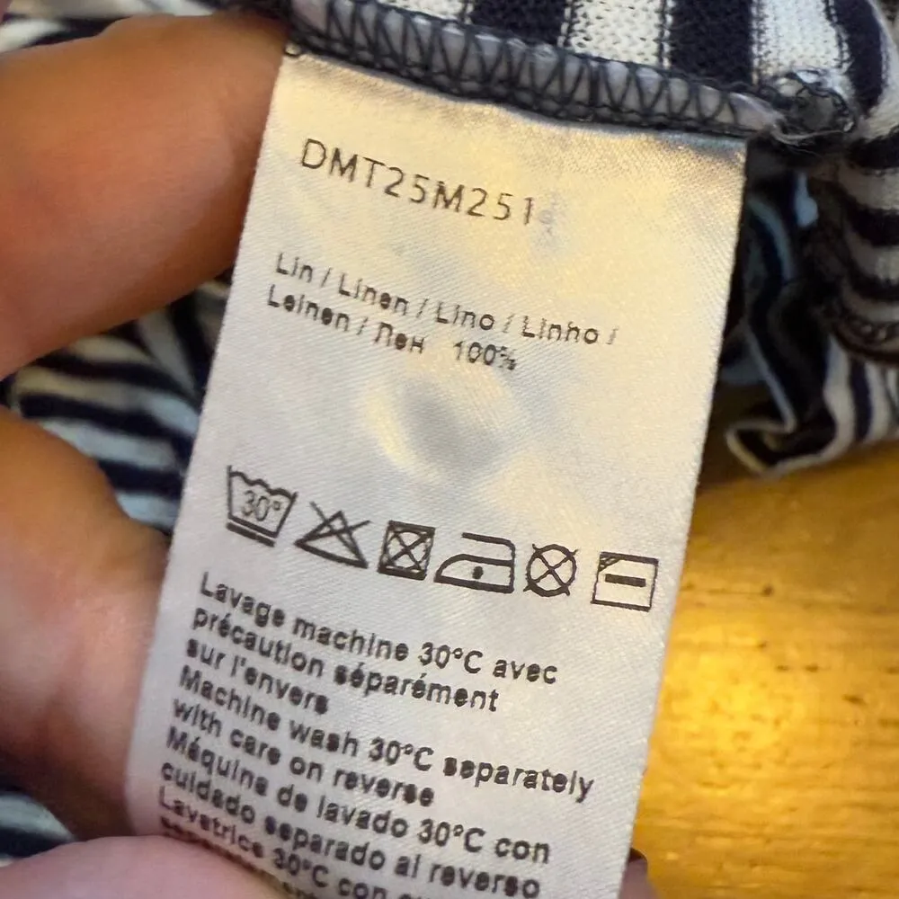 Gerard Darel Womens 2 Black White Striped Red Print Linen Short Sleeve T - Image 10