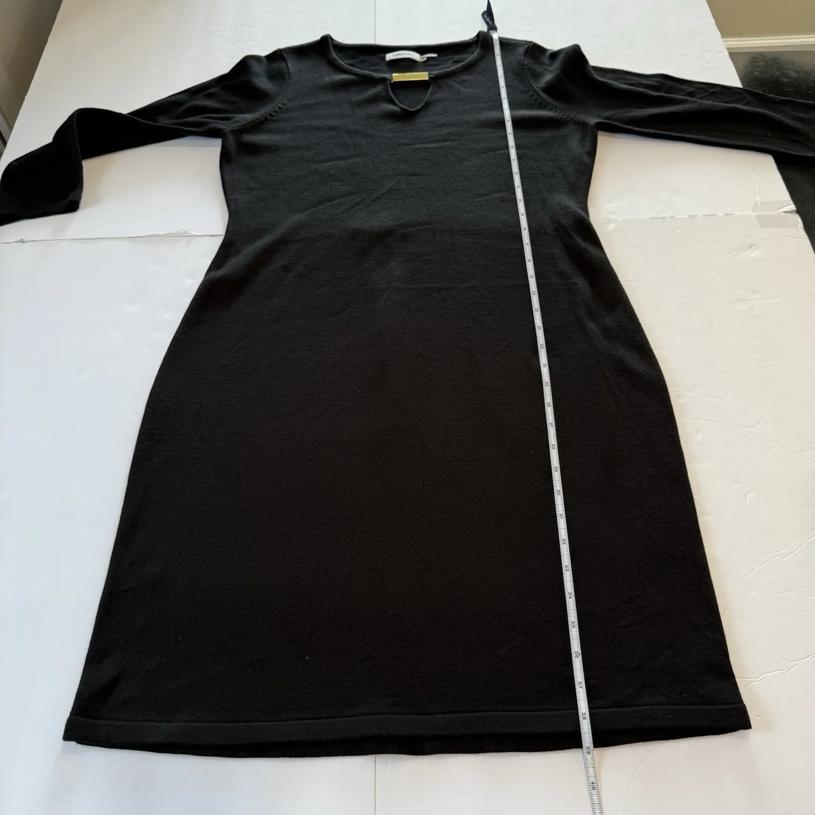 Calvin Klein Black Keyhole Long‎ Sleeve Sheath Sweater Dress Size XL - Image 7