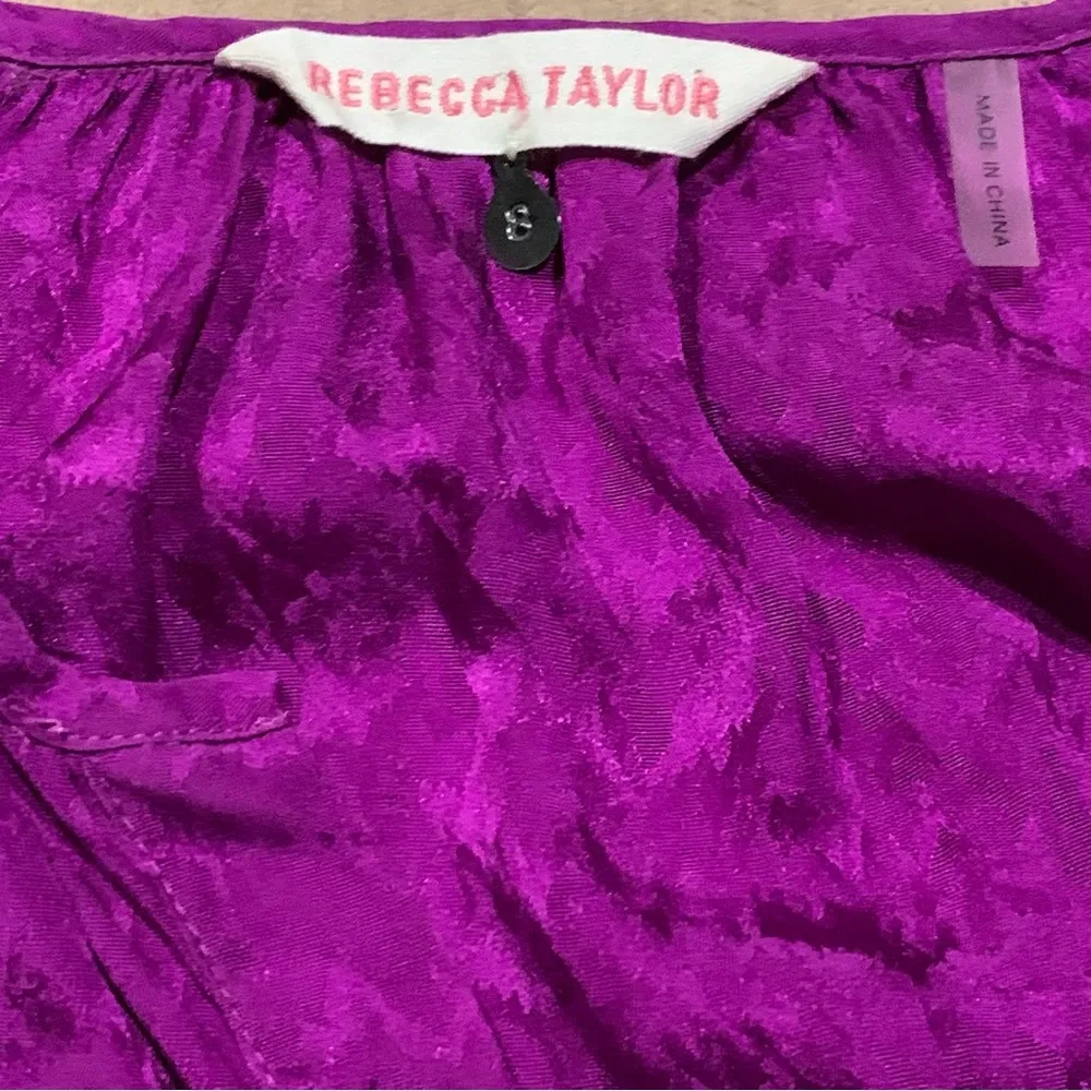 Rebecca Taylor V-Neck Silk Blouse, Magenta Pink Purple, Size 8 - Image 7