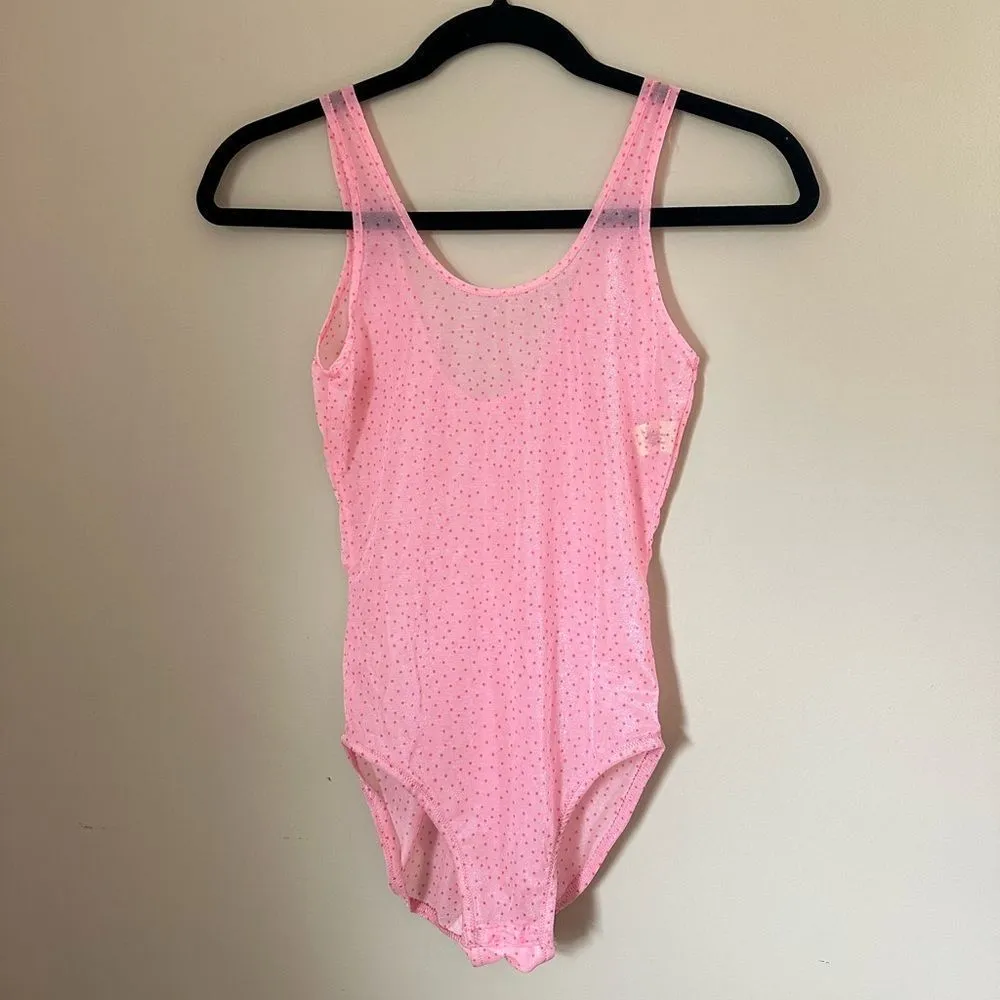 Vintage ILGWU 1970s Cathy Hardwick Barbie pink sheer nylon polka dot body suit - Image 3