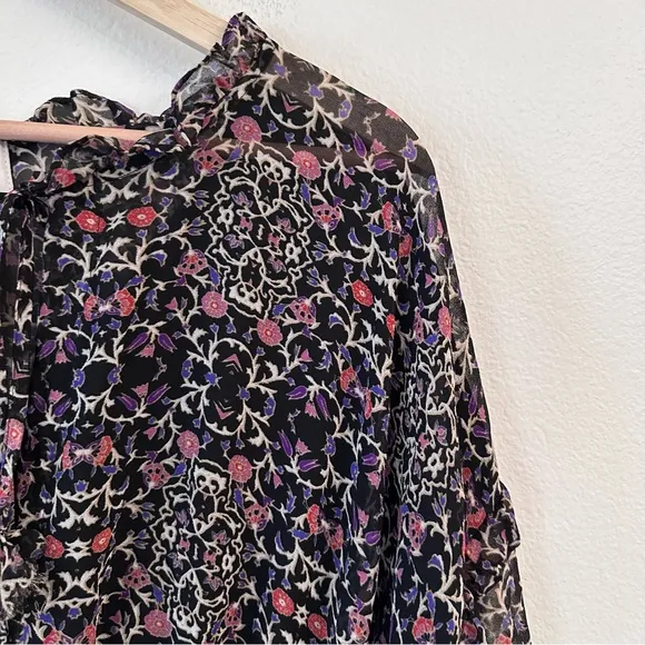 Misa Los Angeles Vera Floral Long-Sleeve Ruffle Blouse Black Size Small - Image 6