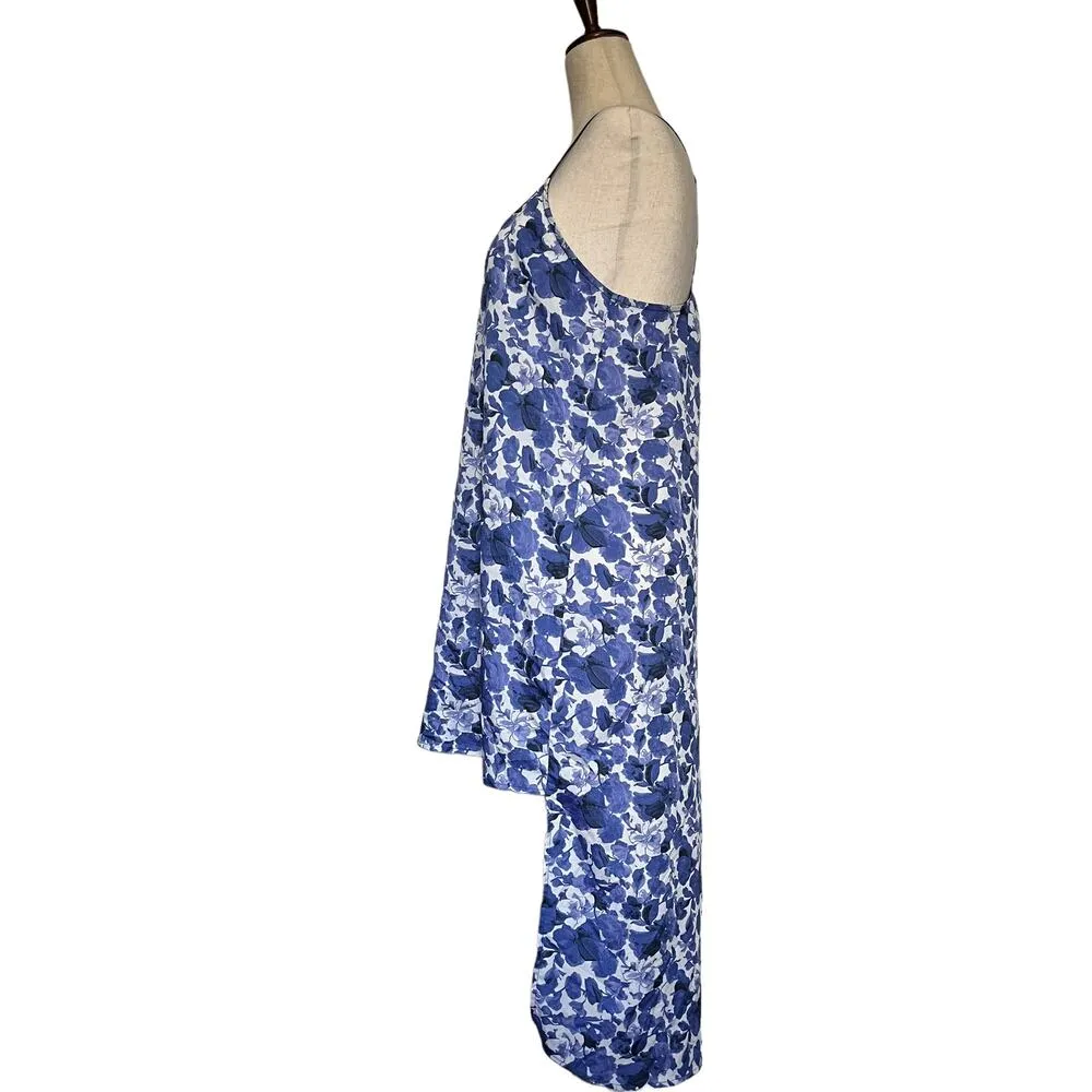 Topshop Floral Hi-Low Slip Dress Sz 6 Blue Boho Chic Y2K Coastal Racerback Beach - Image 3