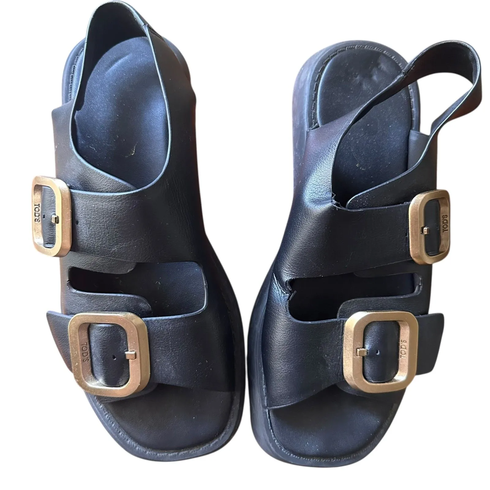 TOD'S Gomma Buckle Leather Platform Sandals Black sz 39 (US 9) - Image 4