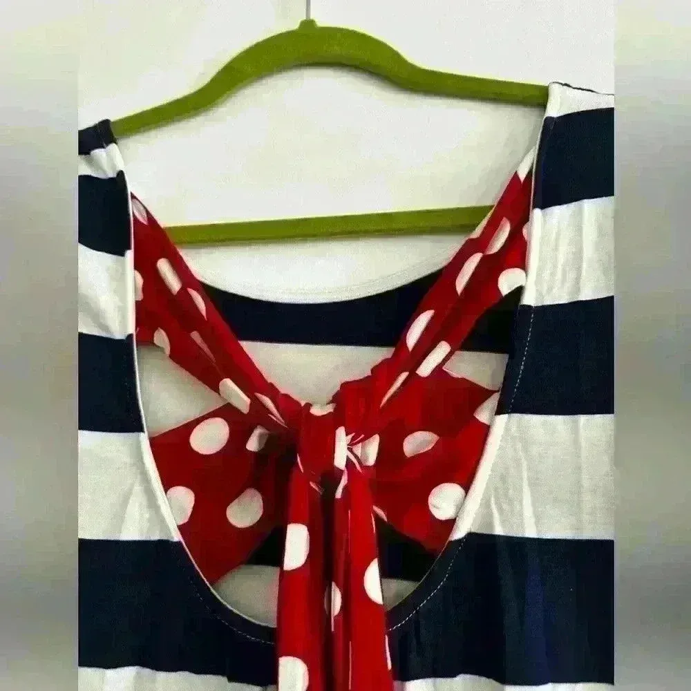 12pm by Mon Ami Womens Quarter Sleeve Striped Dress Bow Tie Back. Americana. M. Blue Size M - Image 2