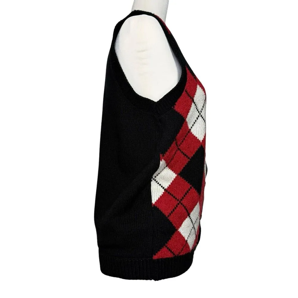 Vintage Alfred Dunner Vest S Argyle Sweater Gold Button Academia Preppy USA Made - Image 3