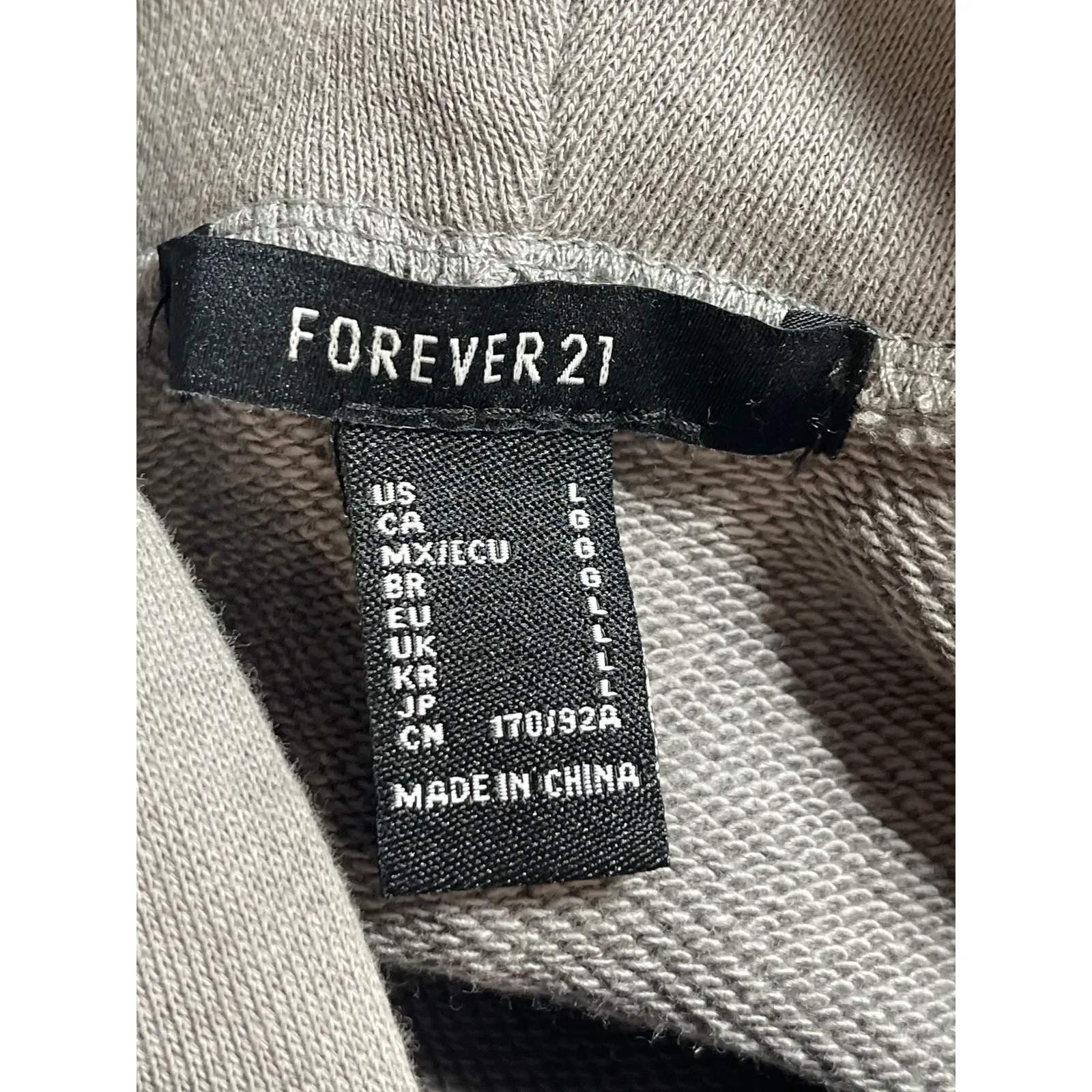 Forever 21 Women's Gray Hoodie Hooded Long Sleeve Cropped Sweatshirt Top Size L - Image 3