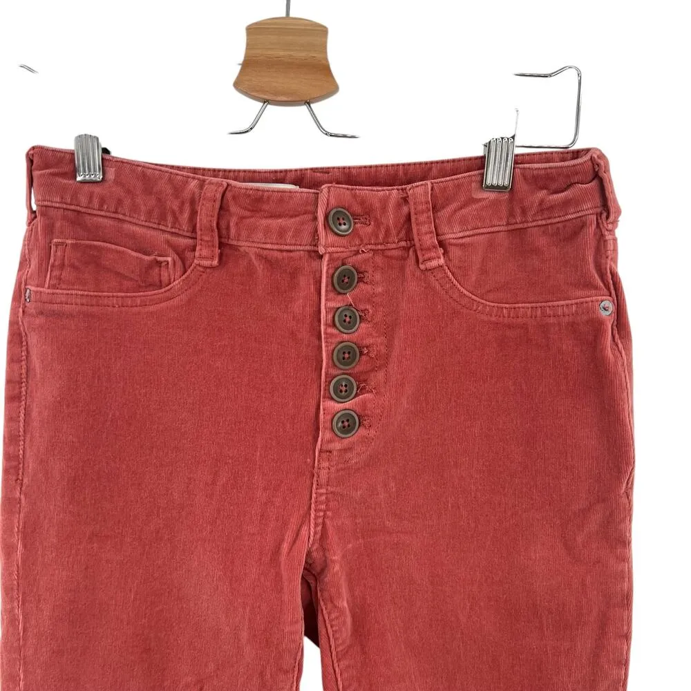Anthropologie Pilcro Corduroy‎ Pants High-Rise Skinny Button Rose Pink Size 28 - Image 4
