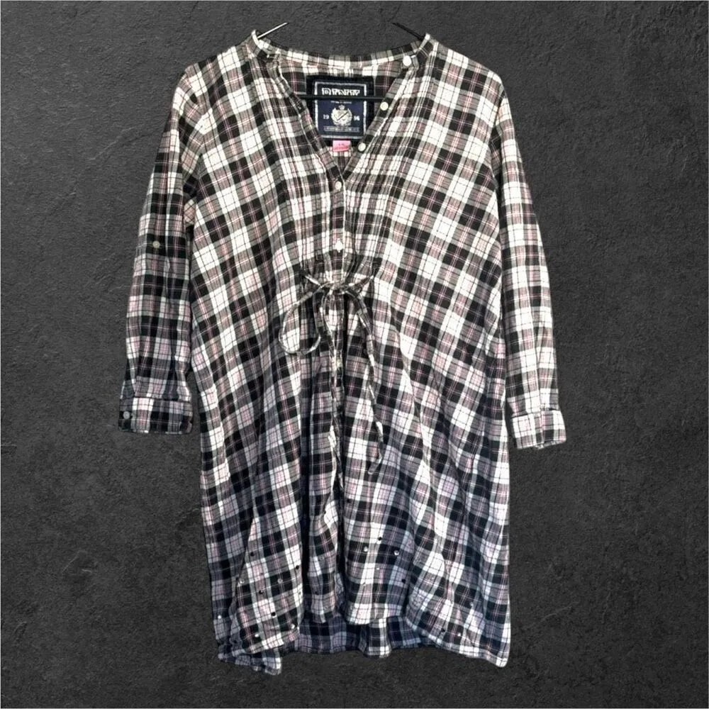Victorias Secret PINK Cotton Plaid Button Tie Campus‎ Sleep Shirt Casual Dress L - Image 3