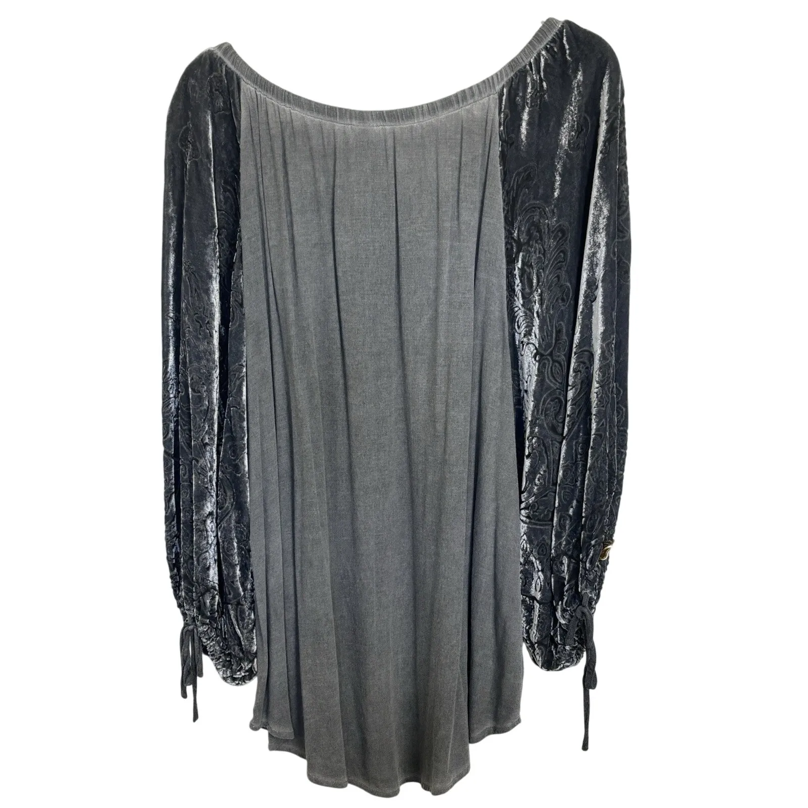 XCVI Velvet Burnout Silk Blend Grey Long Balloon Sleeve Top Size Medium Abstract - Image 2