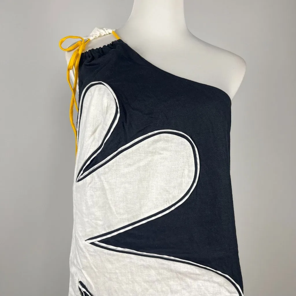 NWOT Farm Rio x Anthropologie One-Shoulder Linen Blend Flower Mini Dress Size S - Image 3