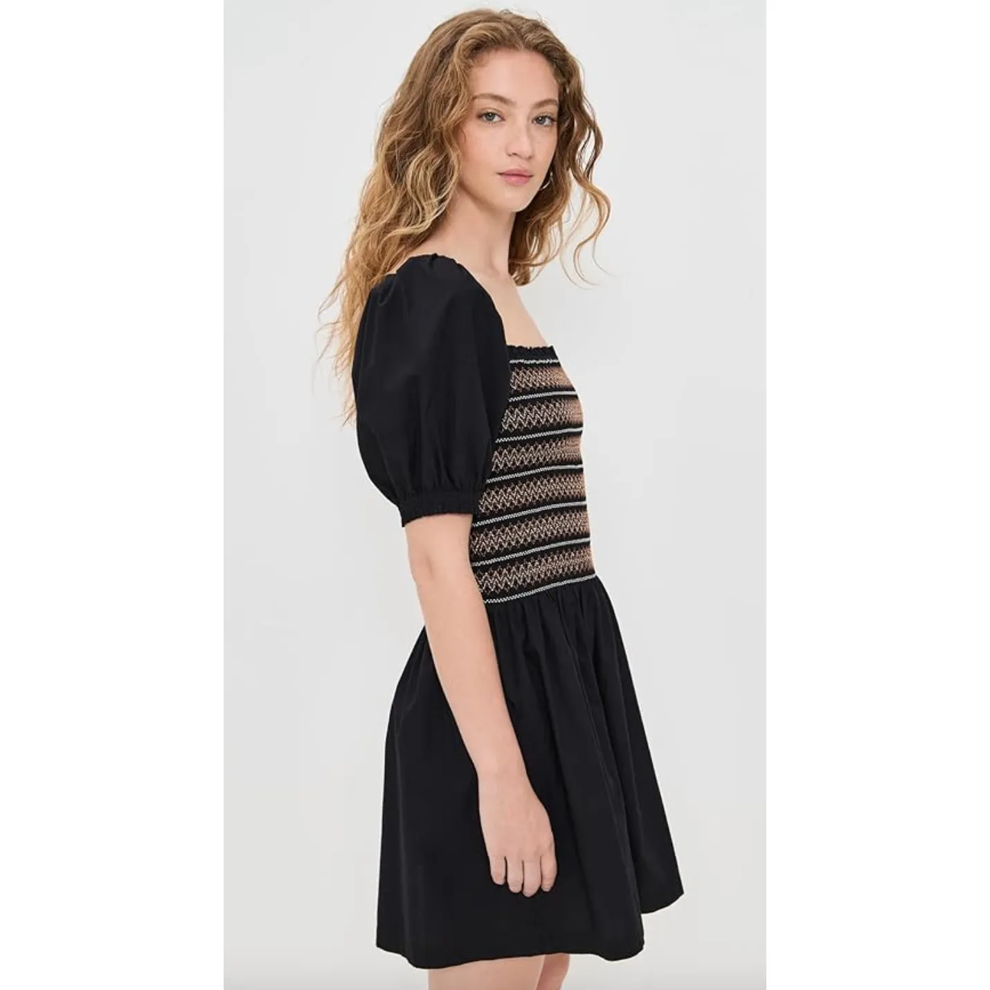 Madewell Poplin Puff Sleeve Mini Dress Jet Black Cotton Smocked Small NWT - Image 4