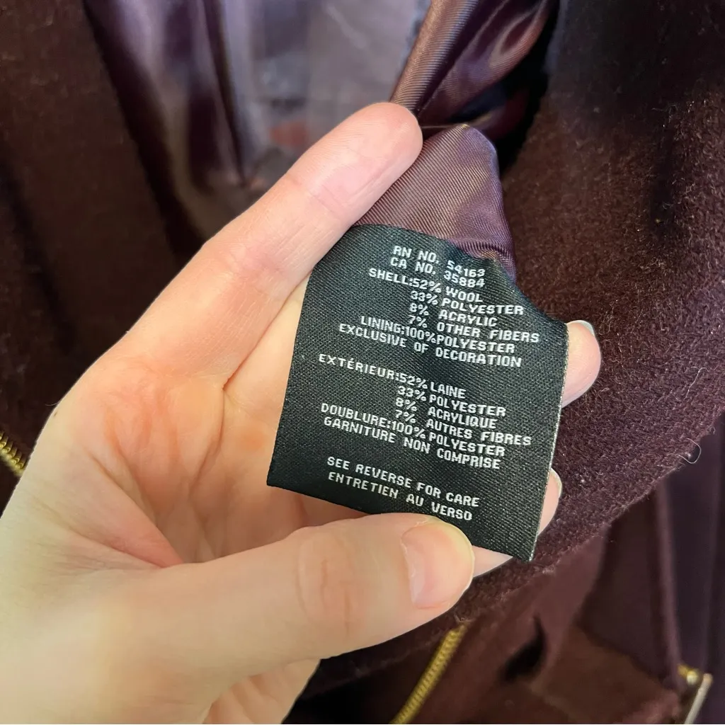 Cole Haan Maroon Wool Blend Winter Coat Women’s 8 - Image 10