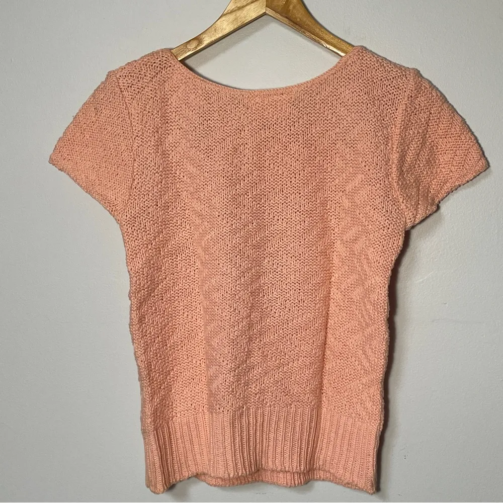 Vintage Cross Country Knits Peach knitted shirt sleeve sweater women’s size xs/s Orange - Image 5