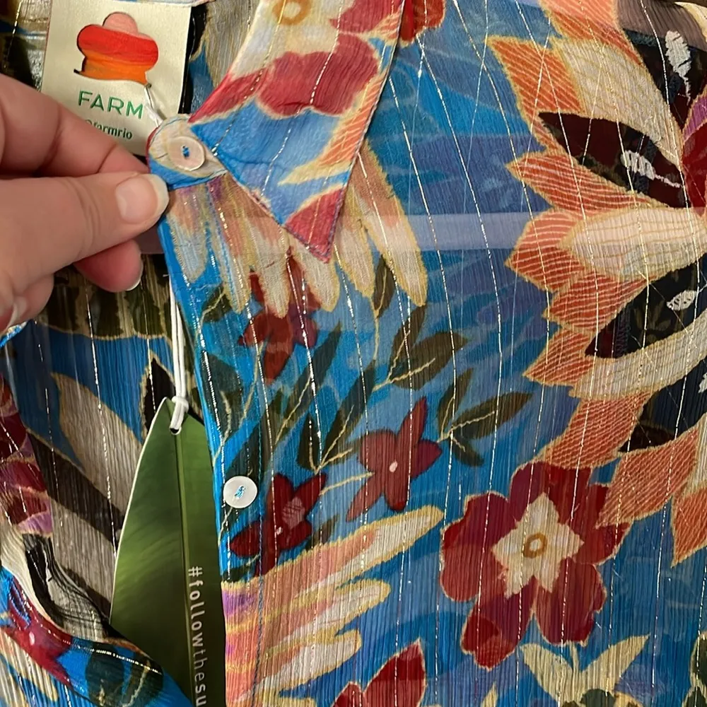 Farm Rio Sheer Tropical Button Down Shirt NWT - Image 5